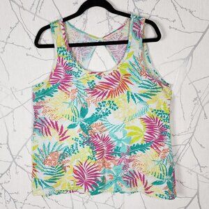 Fresh Produce Colorful Leaves Print Cotton Cutout Back Tank
